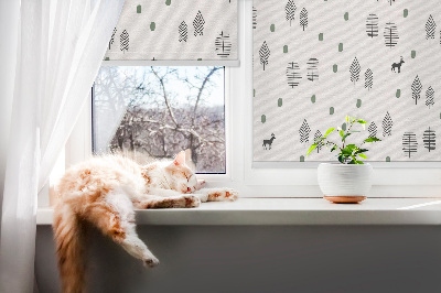 Tenda a rullo interna oscurante con disegno di alberi e cervi