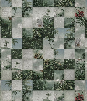 Tenda a rullo oscurante in tessuto con fantasia a piastrelle palmate