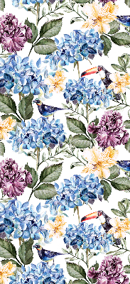 Tenda a rullo interna oscurante con fantasia di tucani e fiori