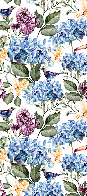 Tenda a rullo interna oscurante con fantasia di tucani e fiori