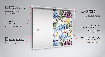 Tenda a rullo interna oscurante con fantasia di tucani e fiori