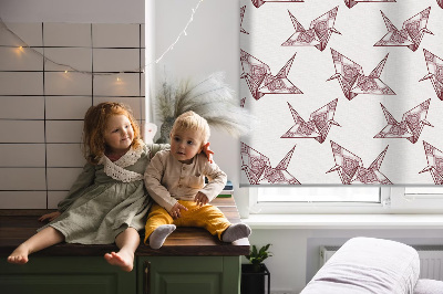 Tenda a rullo interna oscurante con motivo di cigni in stile origami