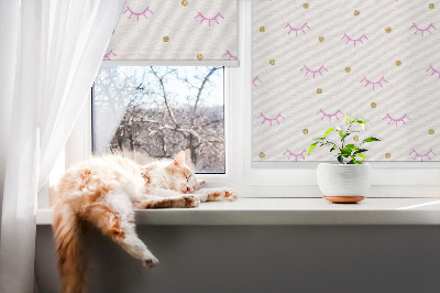 Tenda a rullo interna oscurante con design a sopracciglia e puntini