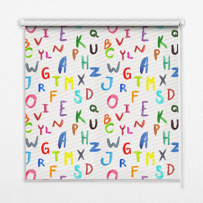 Tenda a rullo oscurante per porta finestra con fantasia di lettere colorate