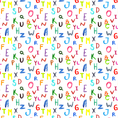 Tenda a rullo oscurante per porta finestra con fantasia di lettere colorate