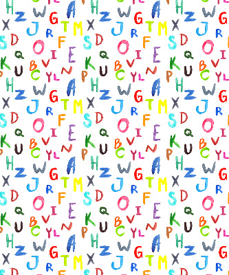 Tenda a rullo oscurante per porta finestra con fantasia di lettere colorate