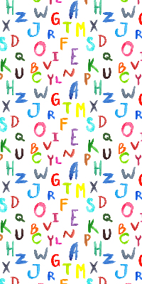 Tenda a rullo oscurante per porta finestra con fantasia di lettere colorate