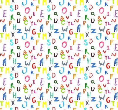 Tenda a rullo oscurante per porta finestra con fantasia di lettere colorate