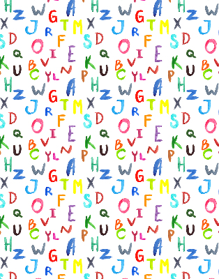 Tenda a rullo oscurante per porta finestra con fantasia di lettere colorate