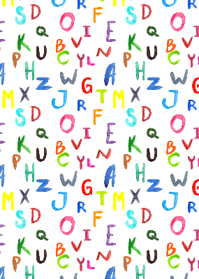 Tenda a rullo oscurante per porta finestra con fantasia di lettere colorate