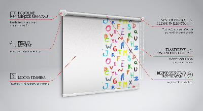 Tenda a rullo oscurante per porta finestra con fantasia di lettere colorate