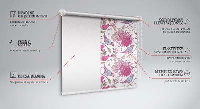 Tenda a rullo oscurante per finestra con stampa di uccelli colorati tra i fiori