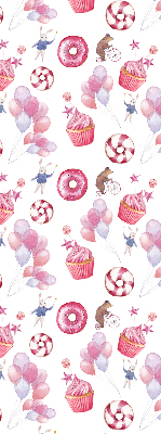 Tenda a rullo interna oscurante con fantasia di palloncini rosa ciambelle e coniglietti