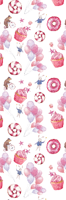 Tenda a rullo interna oscurante con fantasia di palloncini rosa ciambelle e coniglietti