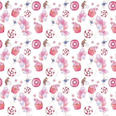 Tenda a rullo interna oscurante con fantasia di palloncini rosa ciambelle e coniglietti