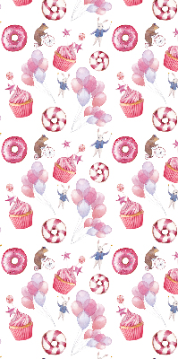 Tenda a rullo interna oscurante con fantasia di palloncini rosa ciambelle e coniglietti