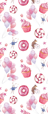 Tenda a rullo interna oscurante con fantasia di palloncini rosa ciambelle e coniglietti