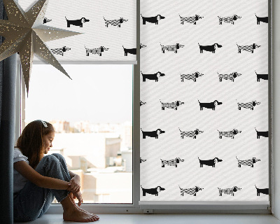 Tenda a rullo oscurante per porta finestra con disegni di cani