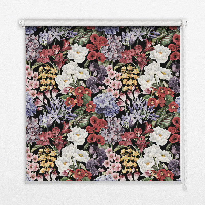 Tenda a rullo oscurante in tessuto con fantasia a fiori colorati