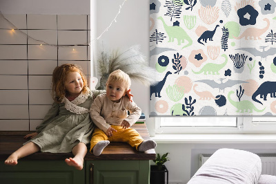 Tenda a rullo interna oscurante con fantasia di dinosauri colorati