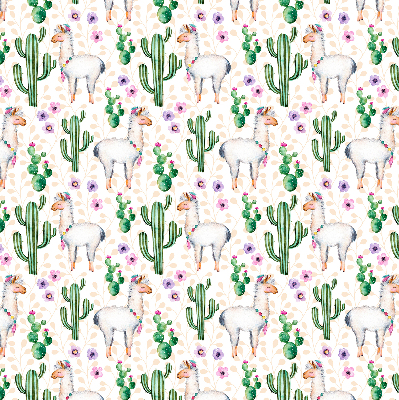 Tenda a rullo interna oscurante con stampa di lama e cactus