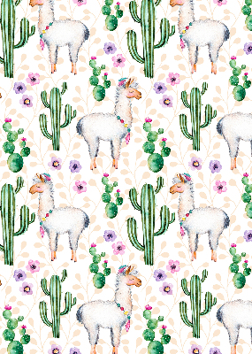 Tenda a rullo interna oscurante con stampa di lama e cactus