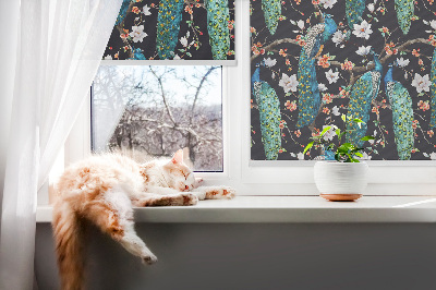 Tenda a rullo oscurante per finestra con fantasia pavone e fiori