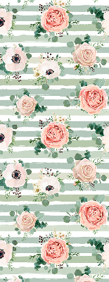Tenda a rullo oscurante per finestra con motivo di rose su strisce orizzontali verdi