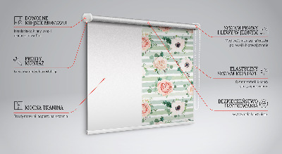 Tenda a rullo oscurante per finestra con motivo di rose su strisce orizzontali verdi