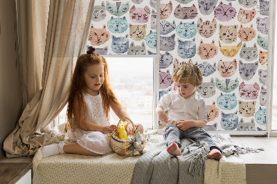 Tenda a rullo oscurante per finestra con motivo di facce di gatto colorate