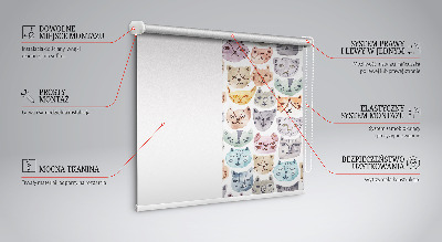 Tenda a rullo oscurante per finestra con motivo di facce di gatto colorate