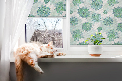 Tenda a rullo interna oscurante con fantasia a fiori verdi