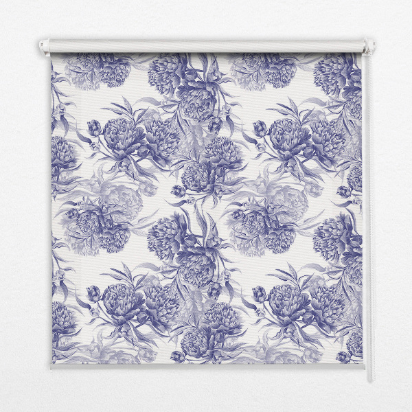 Tenda a rullo oscurante in tessuto con fantasia bouquet blu