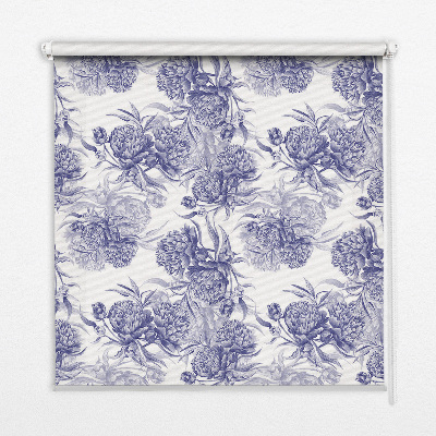 Tenda a rullo oscurante in tessuto con fantasia bouquet blu