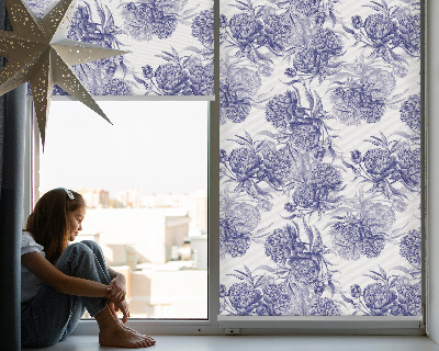 Tenda a rullo oscurante in tessuto con fantasia bouquet blu