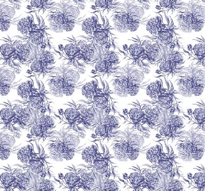 Tenda a rullo oscurante in tessuto con fantasia bouquet blu
