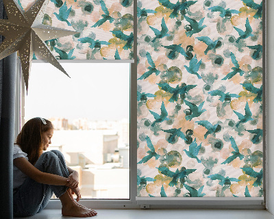 Tenda a rullo interna oscurante con fantasia di uccelli e macchie colorate