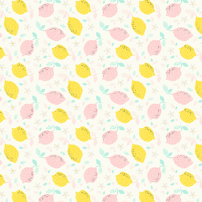 Tenda a rullo oscurante per porta finestra con stampa di limoni rosa e gialli