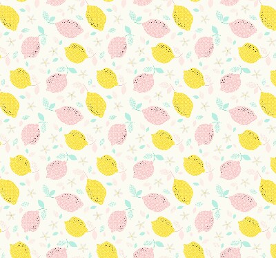 Tenda a rullo oscurante per porta finestra con stampa di limoni rosa e gialli