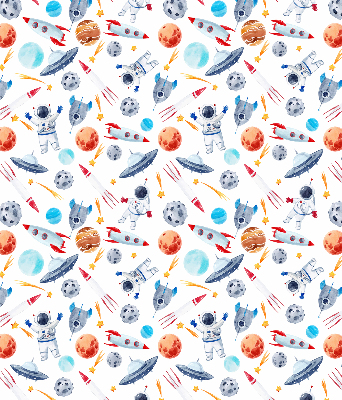 Tenda a rullo interna oscurante con fantasia di razzi cosmonauti pianeti e ufo
