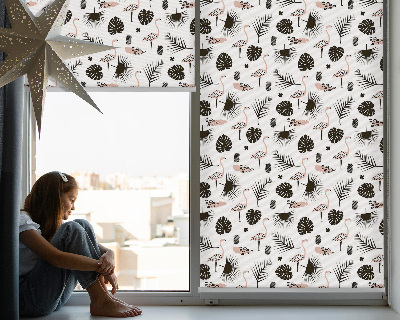 Tenda a rullo interna oscurante con fantasia di fenicotteri e foglie