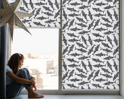 Tenda a rullo oscurante in tessuto con fantasia a tema squali