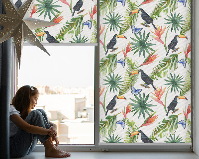 Tenda a rullo oscurante per finestra con fantasia di tucani sui fiori