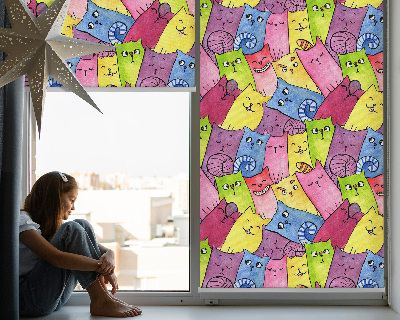 Tenda a rullo interna oscurante con fantasia di gatti colorati