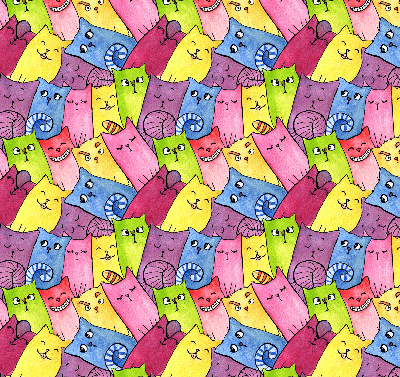 Tenda a rullo interna oscurante con fantasia di gatti colorati