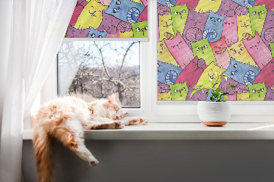 Tenda a rullo interna oscurante con fantasia di gatti colorati