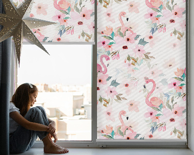 Tenda a rullo interna oscurante per finestra con stampa di fenicotteri tra i fiori