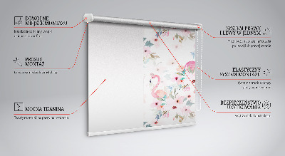 Tenda a rullo interna oscurante per finestra con stampa di fenicotteri tra i fiori