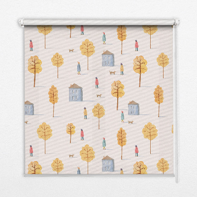 Tenda a rullo oscurante dal design con case tra gli alberi