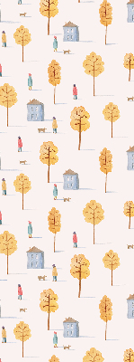 Tenda a rullo oscurante dal design con case tra gli alberi